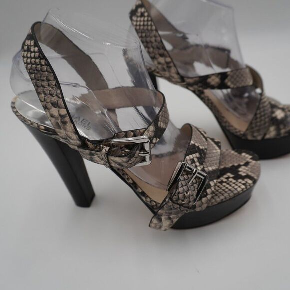 MICHAEL KORS JOSEPHINE SNAKESKIN STRAPPY PLATFORM SANDALS SIZE 9.5 - Picture 2 of 7